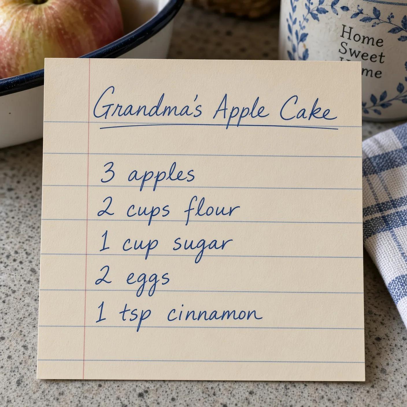 The same recipe card, smooth, with all five ingredient lines unchanged. Restored with Grok Imagine.